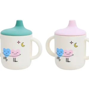 Silikoniniai geriamieji puodeliai „Šokančios širdelės“, 2 vnt. rinkinys