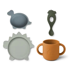 Silikoninių indų rinkinys kūdikiams „Dinozauras“